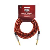 Cabo de Áudio Mono Para Guitarra, Violão,Baixo 5m Blindado P10 Dourado Têxtil Nylon - Entrega Rápida