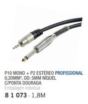 Cabo De Audio P2 St X P10 Mono Profissional Niquel 1,8m Mxt