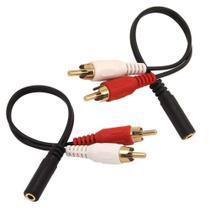 Cabo de áudio Y VCE 3,5 mm fêmea para 2 RCA macho estéreo, pacote com 2 unidades