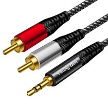 Cabo de áudio Yeung Qee 3,5 mm macho para 2RCA macho trançado de nylon 0,5 m