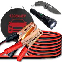 Cabo de Carga Bateria Chupeta 1200amp, ideal para carros e caminhões. Inclui lanterna LED super brilhante e canivete multifuncional.