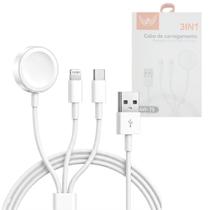 Cabo de Carregamento 3 em 1 Conexão Tipo-C, Lightning e Smart iWatch AW-75 Cabo de Carregamento 3 em 1 Conexão Tipo-C, Lightning e Smart iWatch AW-75
