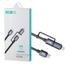 Cabo De Carregamento E Transferência De Dados FAM FCA-2203 USB C Lightning 100W 2 Em 1 1.2M Preto