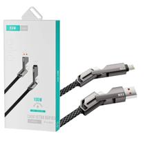Cabo De Carregamento E Transferência De Dados FAM FCA-2204 4 Em 1 USB-C Lightning Tipo USB-A Preto.