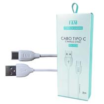 Cabo De Carregamento E Transferência De Dados FAM FCA-XC20 2M Tipo A E UCB-C Branco.