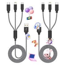 Cabo de carregamento Firsting Multi 3 em 1 de nylon trançado de 4 pés (pacote com 2)