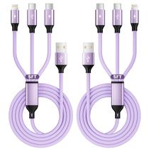 Cabo de carregamento IDISON 3 em 1, USB-C duplo, 1,5 m, roxo, kit com 2 unidades