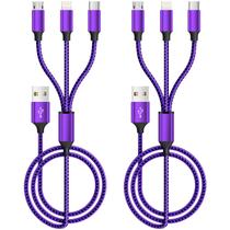 Cabo de Carregamento IDISON Kit com 2 Unidades 1,2 m 3 em 1 Trançado Roxo