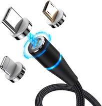 Cabo de carregamento magnético 3 em 1, USB Carregadores 5A de carga rápida Nylon trançado com indicador LED Cabo de carregamento magnético 3 em 1, USB Carregadores 5A de carga rápida Nylon trançado com indicador LED
