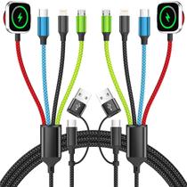 Cabo de carregamento múltiplo 4 em 2 Firsting, kit com 2 unidades, 1,5 m, nylon Cabo de carregamento múltiplo 4 em 2 Firsting, kit com 2 unidades, 1,5 m, nylon