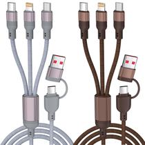 Cabo de carregamento múltiplo 5 em 1 Firsting, nylon, 1,2 m, kit com 2 unidades Cabo de carregamento múltiplo 5 em 1 Firsting, nylon, 1,2 m, kit com 2 unidades