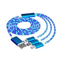 Cabo De Carregamento Rápido 3 Em 1 Luminoso De Metal Para Celulares Apple, Android E Tipo C