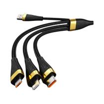 Cabo De Carregamento USB 3 Em 1 6A 100W Para Huawei Honor iPhone 14 Samsung Portátil Micro USB Tipo