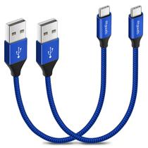 Cabo de carregamento USB-A para USB-C com 30 cm, pacote com 2 unidades de nylon azul