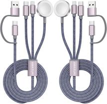 Cabo de carregamento USB C 3 em 2 para Apple Watch e iPhone - pacote com 2