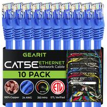 Cabo de conexão Ethernet GEARIT Cat5e, 6 pés, pacote com 10, azul