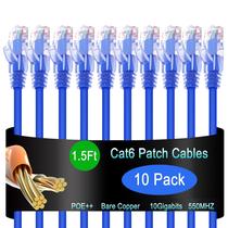 Cabo de conexão Ethernet Lysymixs Cat6 0,5 m, pacote com 10, azul Cabo de conexão Ethernet Lysymixs Cat6 0,5 m, pacote com 10, azul