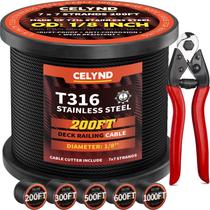 Cabo de corda de aço inoxidável preto CELYND 200m 1/8 T316 Cabo de corda de aço inoxidável preto CELYND 200m 1/8 T316