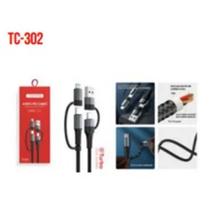 Cabo de Dados 4 em 1 Turbo 1.2M Tomate TC-302 - Conexões USB-A, Tipo-C e Lightning