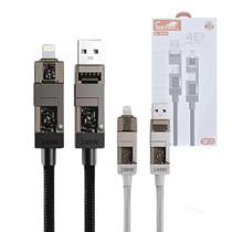 Cabo de dados 4 em 1 (USB/2x TPC/IOS) PD 27W / 240W de 1,20 metros Eletromex EL-3140 Cabo de dados 4 em 1 (USB/2x TPC/IOS) PD 27W / 240W de 1,20 metros Eletromex EL-3140