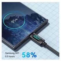 Cabo de Dados Carregamento Turbo 100W, Tipo-C, com Display LED (Preto) para Smartphone e Tablet