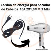Cabo de energia (fio) para secador de cabelo 10A 2x1,0mm 3 Metros Cabo de energia (fio) para secador de cabelo 10A 2x1,0mm 3 Metros