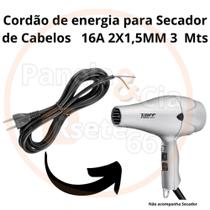 Cabo de energia (fio) para secador de cabelo 16A 2x1,5mm 3 Metros