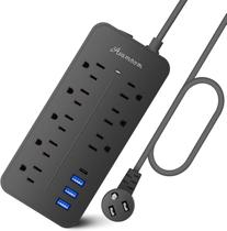 Cabo de extensão de proteção contra sobretensão de 20 pés com 8 tomadas e 4 portas USB