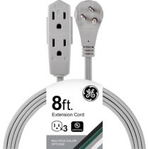 Cabo de extensão GE 3-Outlet de 2,4 m com plugue plano, faixa de alimentação, cinza