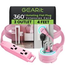 Cabo de extensão GearIt 360, plugue plano rotativo, 3 tomadas, 4 pés, rosa Cabo de extensão GearIt 360, plugue plano rotativo, 3 tomadas, 4 pés, rosa