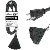 Cabo de extensão HONDERSON, 3 saídas, 10 pés, calibre 16, preto, 125V Cabo de extensão HONDERSON, 3 saídas, 10 pés, calibre 16, preto, 125V