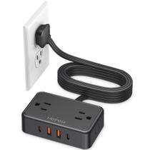 Cabo de extensão HOPOW Flat Plug de 6 pés com 4 portas AC e 4 portas USB preto Cabo de extensão HOPOW Flat Plug de 6 pés com 4 portas AC e 4 portas USB preto