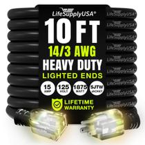 Cabo de extensão LifeSupplyUSA 10 pés, calibre 14/3, 125 V, 1875 W, preto