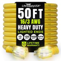 Cabo de extensão LifeSupplyUSA 50 pés, calibre 16/3, 125 V, 1625 W, amarelo