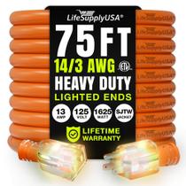 Cabo de extensão LifeSupplyUSA 75 pés, calibre 14/3, 125 V, 1625 W, laranja Cabo de extensão LifeSupplyUSA 75 pés, calibre 14/3, 125 V, 1625 W, laranja