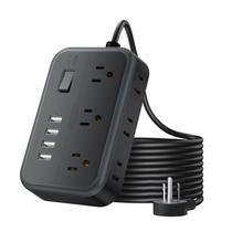 Cabo de extensão NTONPOWER de 25 pés com 6 tomadas e 4 portas USB preto
