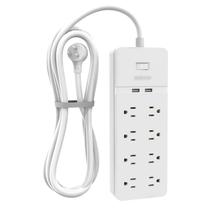 Cabo de extensão NTONPOWER de 25 pés com 8 tomadas e 2 portas USB branco