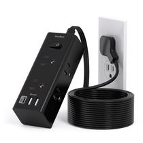 Cabo de extensão One Beat, 3 portas USB, 6 tomadas, 10 pés, preto