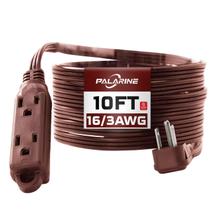 Cabo de extensão PALARINE Flat Plug, 3 tomadas, 10 pés, 16 AWG, marrom