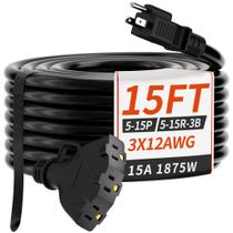 Cabo de extensão PlugSaf, 15 pés, calibre 12/3, ao ar livre, com 3 saídas