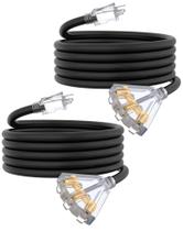 Cabo de extensão PLUGTUL 15 pés, calibre 12, 3 saídas, pacote com 2 unidades, preto