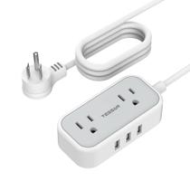 Cabo de extensão TESSAN Power Strip de 10 pés com 2 tomadas, 3 USB, cinza