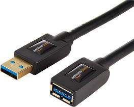 Cabo de extensão USB-A 3.0 Amazon Basics, pacote com 2 pés, preto