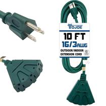 Cabo de extensão YOJOE 3-Outlet 10 pés, calibre 16, verde pesado