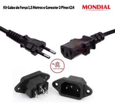 Cabo de Força 1,5Mt + Conector 3 Pinos C14 Panelas Elétricas de Arroz Mondial