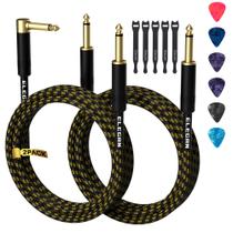 Cabo de guitarra Elecan 1,2 m, pacote com 2 unidades, nylon trançado a ouro Cabo de guitarra Elecan 1,2 m, pacote com 2 unidades, nylon trançado a ouro