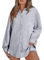 Cabo de manga comprida Shacket Astylish, tricotado em cinza claro