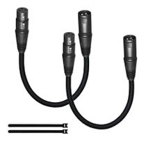 Cabo de microfone XLR Mudenx Short 50cm, pacote com 2 unidades, cabo de microfone macho para fêmea