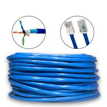 Cabo de Rede 100% Cobre 50 Metros CAT6 Azul Área Externa Dupla Capa Blindado UTP Fio Lan