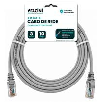 Cabo De Rede Efacini Cinza Cat6 Ef-Connect 100% Cobre, Anatel 3 Metros Cabo De Rede Efacini Cinza Cat6 Ef-Connect 100% Cobre, Anatel 3 Metros